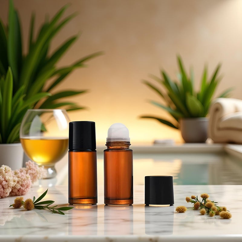 Zhuluck 2Pcs Brown Glass Essential Oil Roller Bottles - Refillable Roll On Bottles for Fragrance, Empty Deodorant Containers Refillable Cosmetic Roller Bottles (50ml) - Image 2